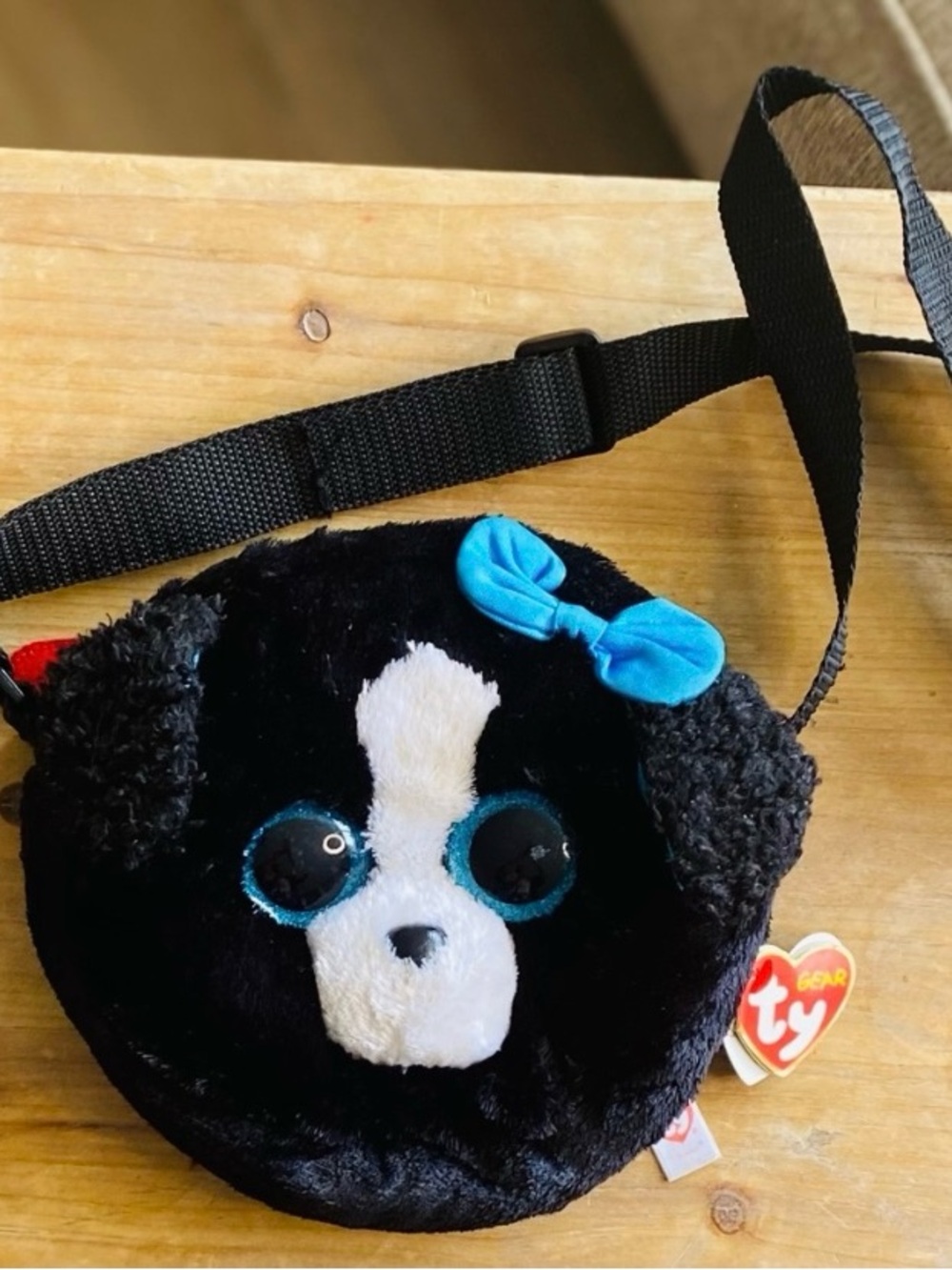Ty Beanie Babies Tracey the Dog Crossbody Bag with Blue Bow NWT